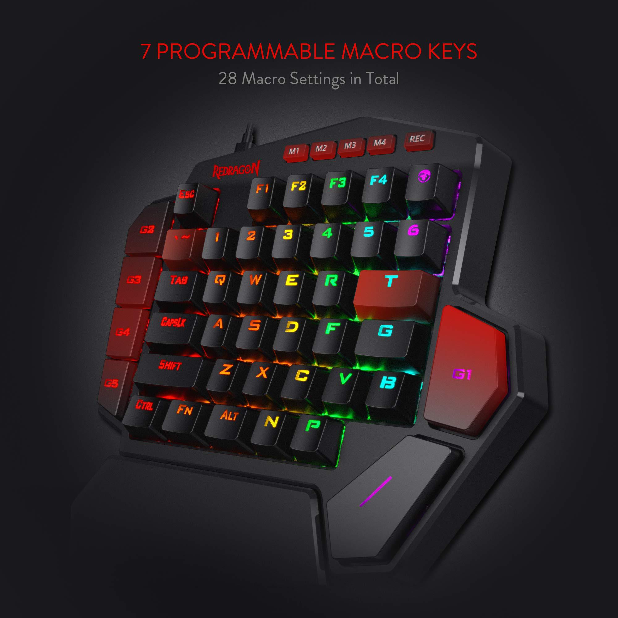 redragon k585 diti one-handed rgb mechanical gaming keyboard, type-c professional gaming keypad with 7 onboard macro keys, de