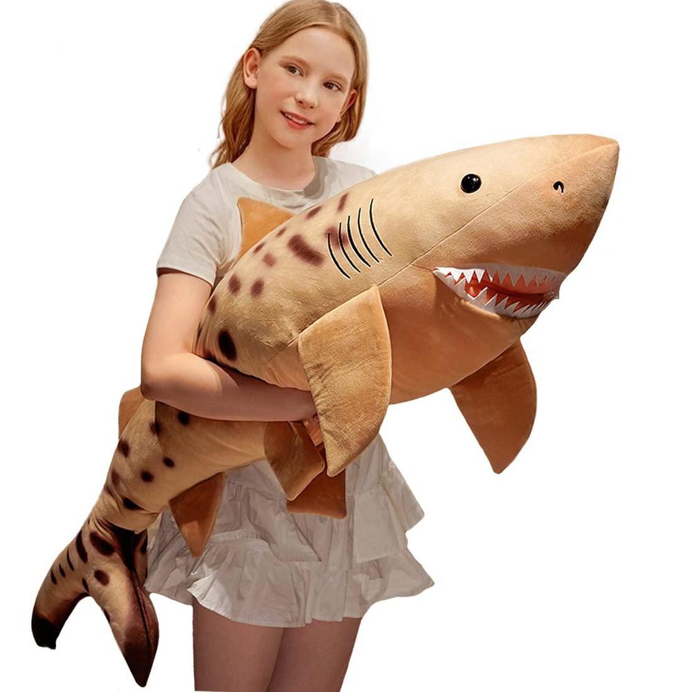 elainren large lifelike tiger shark stuffed soft pillow simulation zebra shark plush body pillow great cuddle shark plushies 