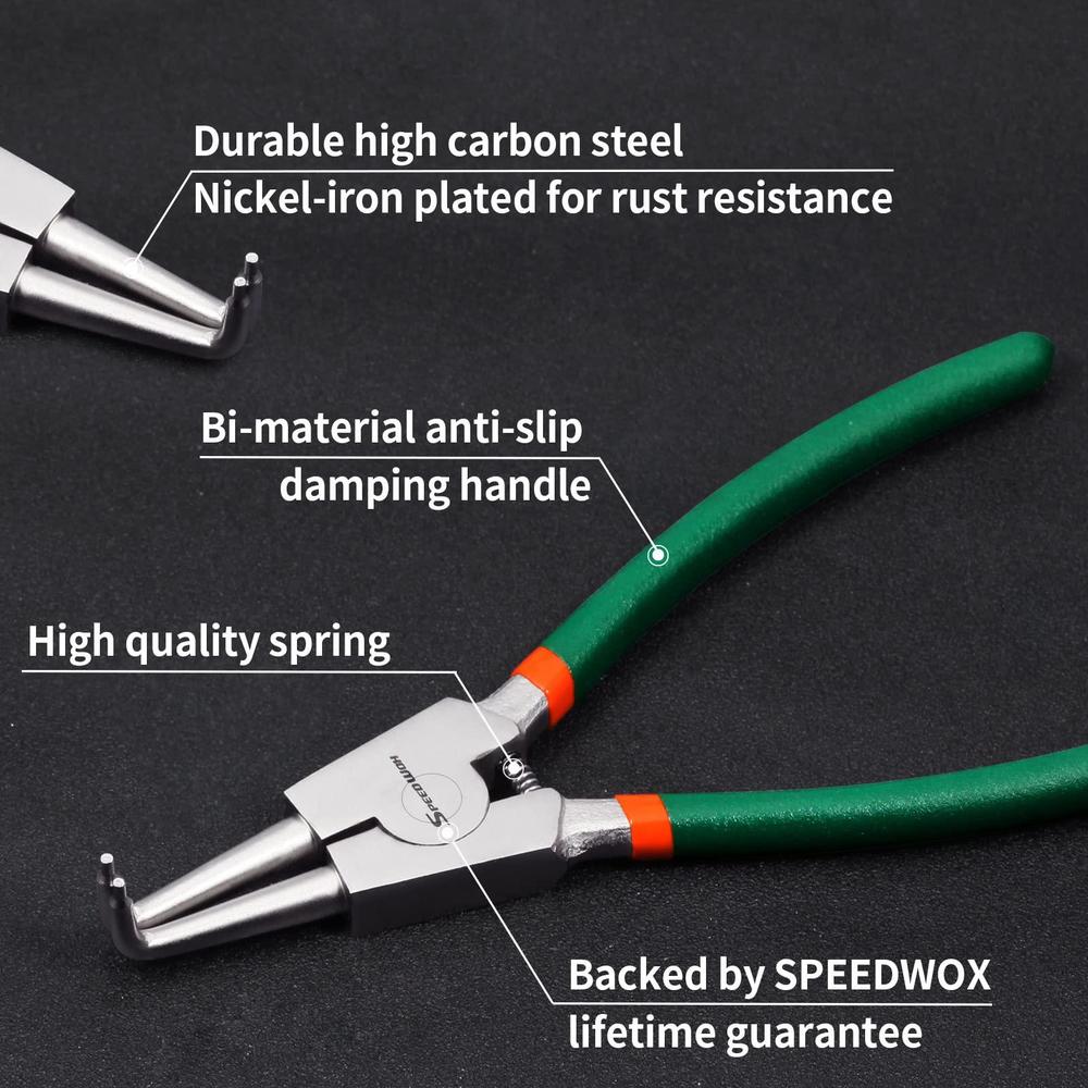 speedwox 2 pcs circlip pliers set, tip diameter 0.09 inch, internal external 9-inch snap ring pliers, heavy duty retaining ri