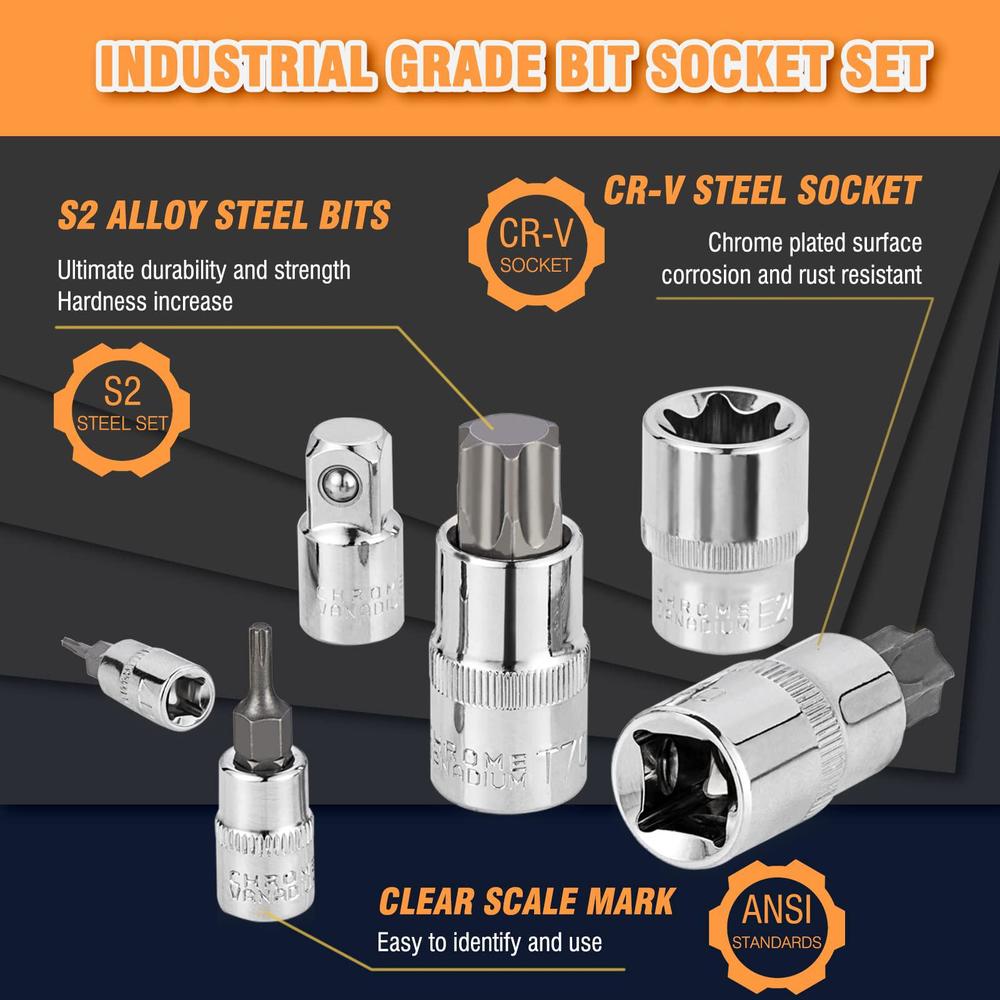 arucmin 64-piece master torx bit socket and external torx socket set, 1 ...