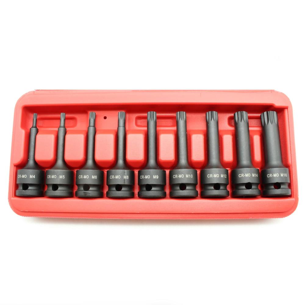 tmax 9 pc spline 12 point 3 inch long black impact bit socket set 1/2 ...