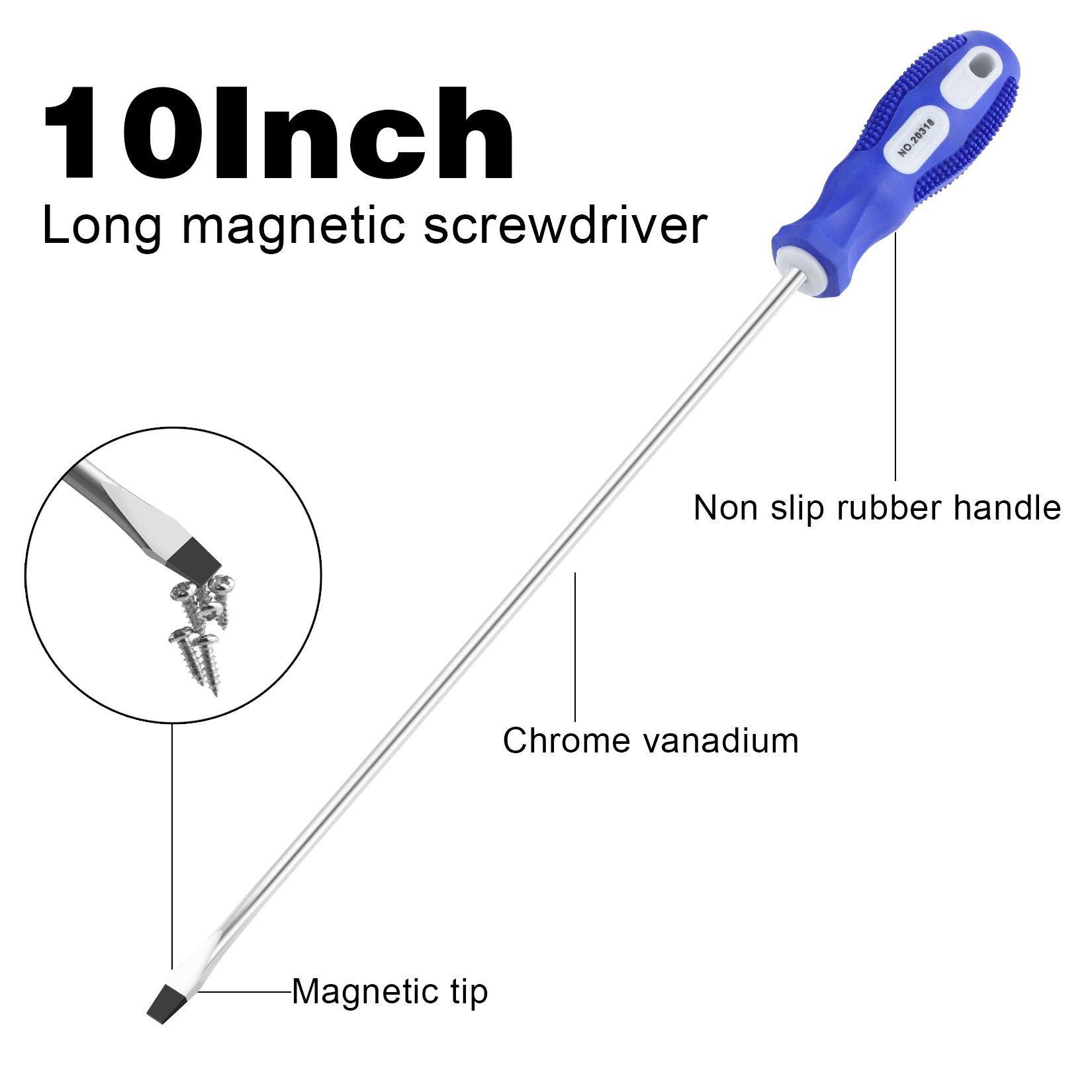 iebuobo 10-inch long screwdriver magnetic tip cross head flat head no.2 screwdriver 2 packs, with magnetizer/demagnetizer too