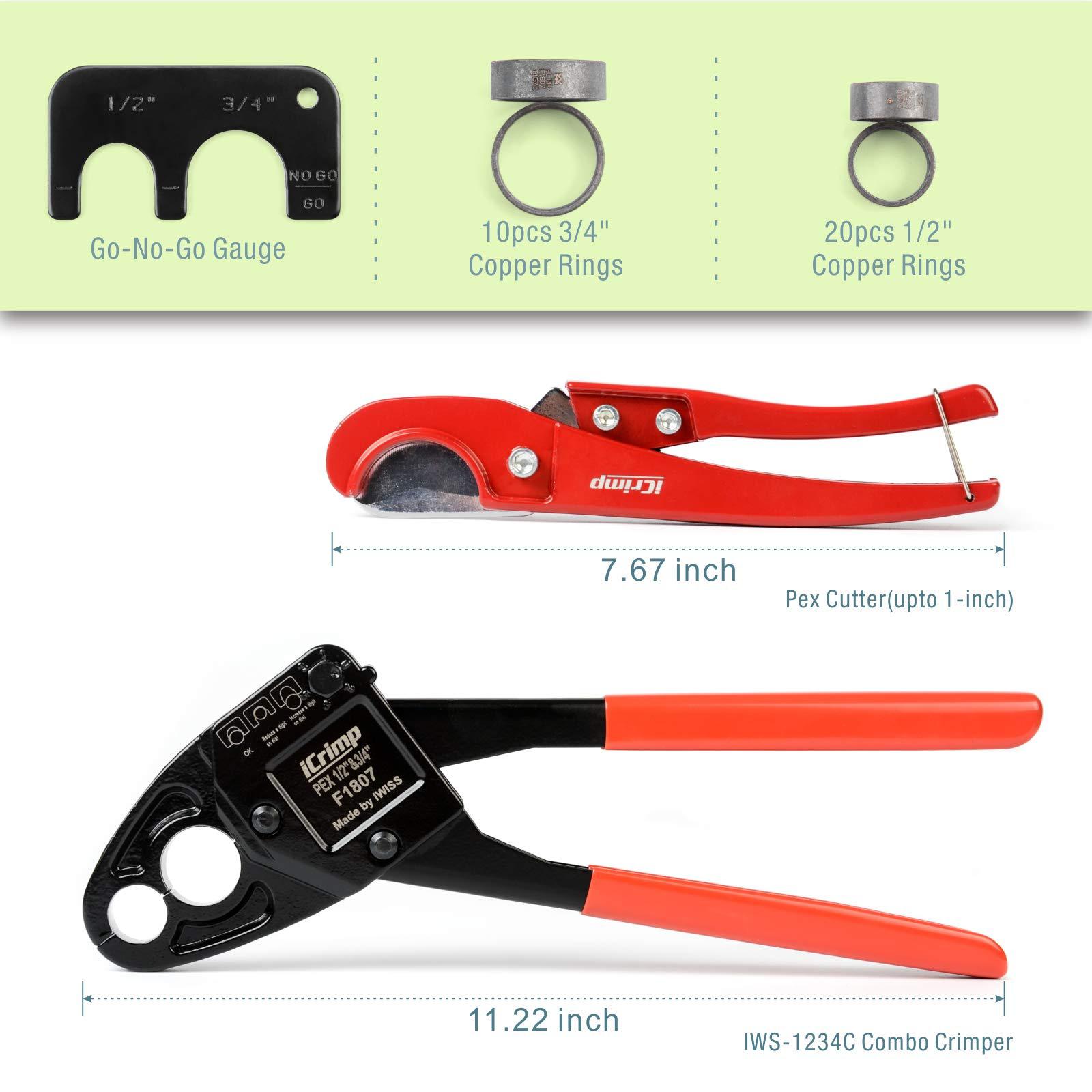 Iwiss icrimp angle head f1807 pex pipe crimping tool for copper rings - iws-1234w(1/2&3/4-inchcombo crimper kit)