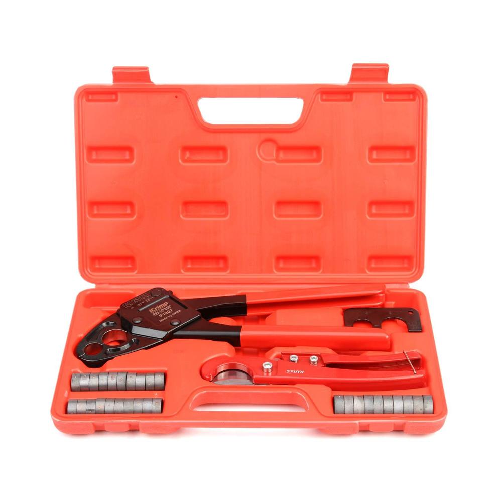 Iwiss icrimp angle head f1807 pex pipe crimping tool for copper rings - iws-1234w(1/2&3/4-inchcombo crimper kit)