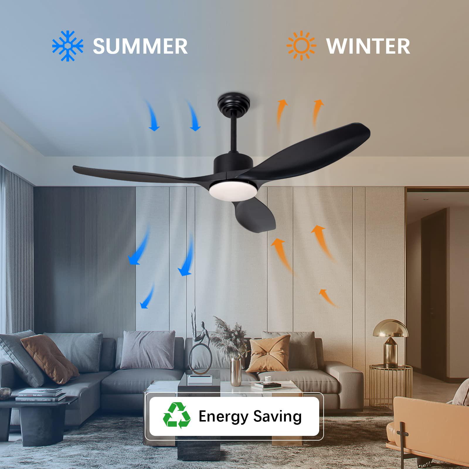 wozzio ceiling fan 52" ceiling fans with lights remote control,black ceiling fan 3cct 22w dimmable led light,3 reversible bla