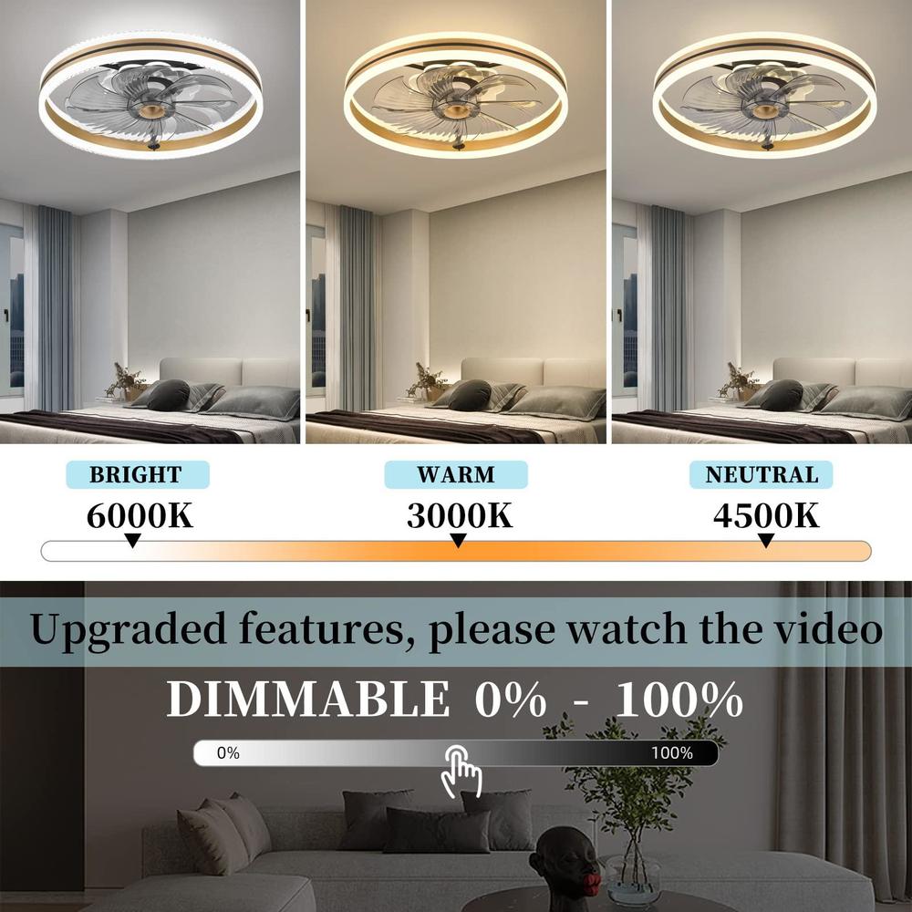 fszdorj 2023 upgraded ceiling fan f105 gold ceiling fans with lights app & remote control, timing & 3 led color led ceiling f
