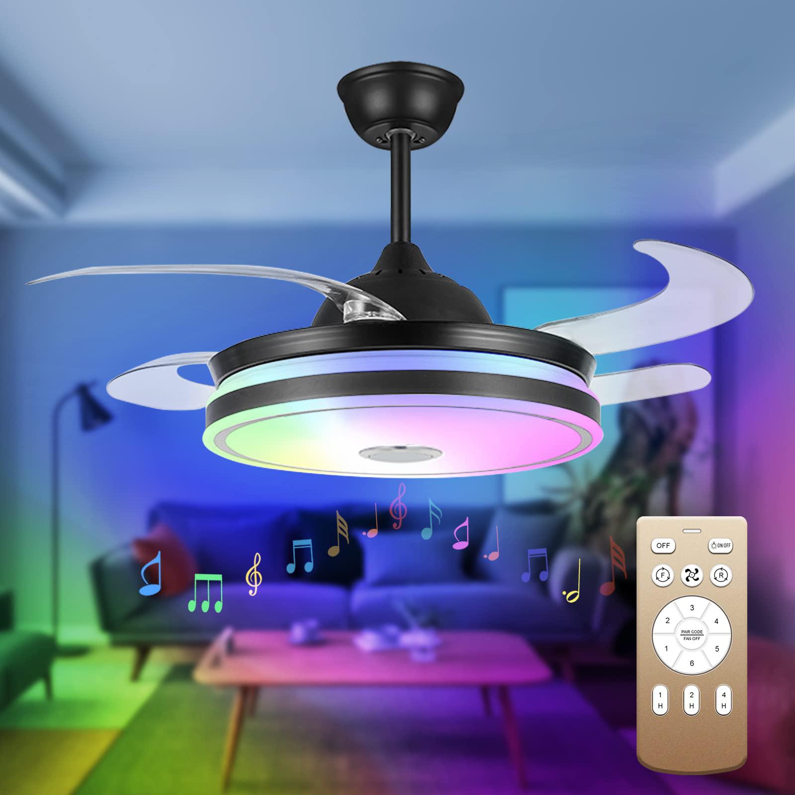 Minfeng led ceiling fan light 42 inch colorful light with remote control,nordic modern style for living rooms,restaurants,bedrooms,6 