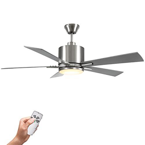warmiplanet ceiling fan with lights remote control, 52 inch brushed nickel ceiling fan with light for bedroom ,living room, o