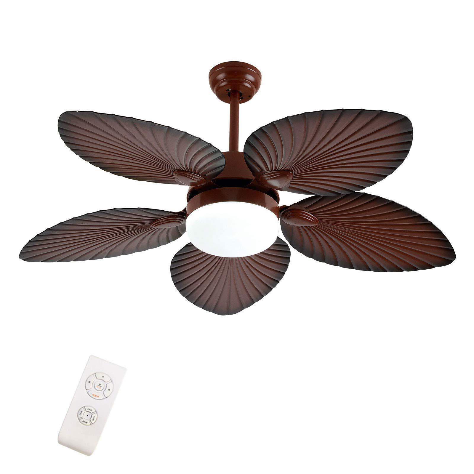 loyalheartdy tropical ceiling fan with led light kit remote control, 5 abs palm leaf blades, 3 speed & 3 lighting colors & smart timing, i