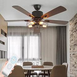 ilsell 52 inch farmhouse ceiling fan black ,industrial ceiling fan with light and remote,5 wooden reversible blades,5-lights 