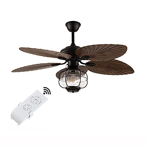 zhfeisy 52 inch tropical ceiling fan with light remote control, 5 palm leaf blades ceiling fans 3 speed ceiling fan for livin