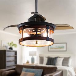 parrot uncle ceiling fans with lights and remote farmhouse black ceiling fan with light and retractable blades, 36 inch
