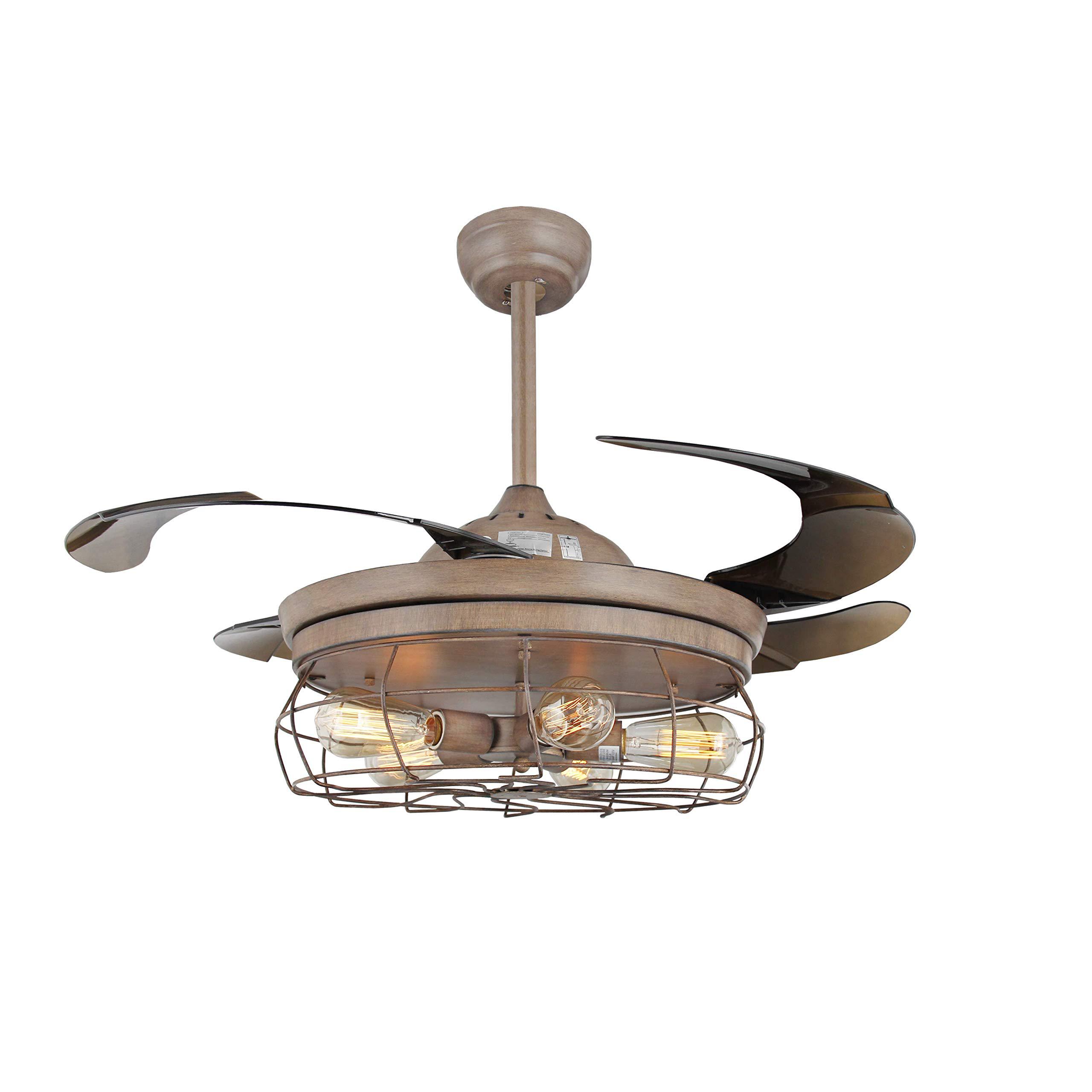 Deluxe Lamp 42'' ceiling fans invisible retractable blades farmhouse industrial pendant lamp chandelier remote control 5 edison bulbs (br