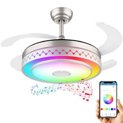 Dr.light modern retractable bluetooth ceiling fan with light and music speaker smart ceiling fan with rgb light quiet motor chandelier