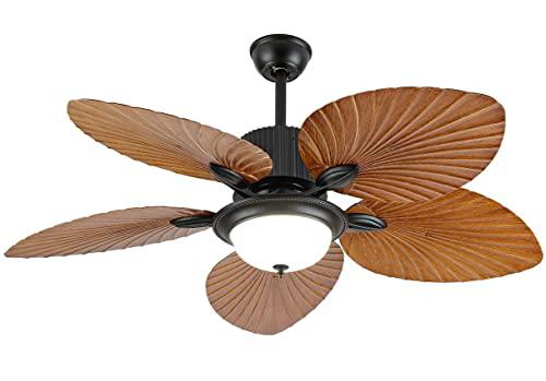 loyalheartdy 52 inch tropical fan indoor/outdoor quiet ceiling fan chandelier with led light kit 5 abs palm leaf blades remot
