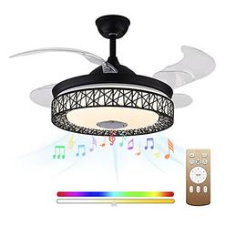 minfeng 42 inch modern smart bluetooth ceiling fan with led lights and remote control,retractable modern chandelier fan with 