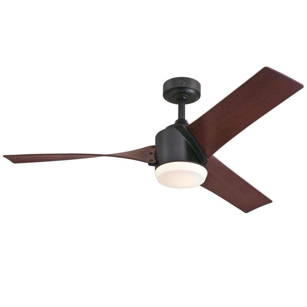 westinghouse lighting 7227000 evan, modern led ceiling fan with light and remote control, 52 inch, matte black finish, opal f