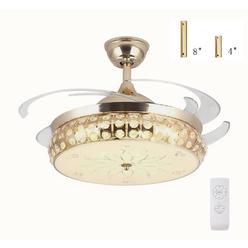 onellh gold crystal ceiling fan,elegant retractable ceiling fan with 3 color 3 speeds quiet,retractable blades, modern 42" fa