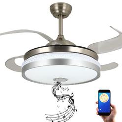 jvujvci modern ceiling fan retractable blades with light and bluetooth speaker,silent motor led bluetooth fan chandelier 7 co