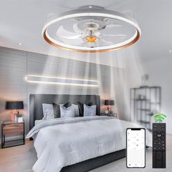 Jahy2Tech modern ceiling fans with lights and remote, flush mount small ceiling fan with dimmable led lights for bedroom, living room b