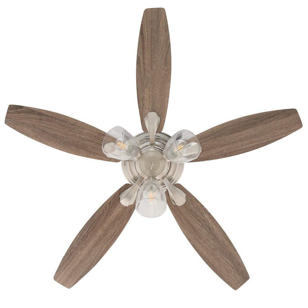 hampton bay stoneridge 52 in. led indoor brushed nickel hugger ceiling fan with light kit