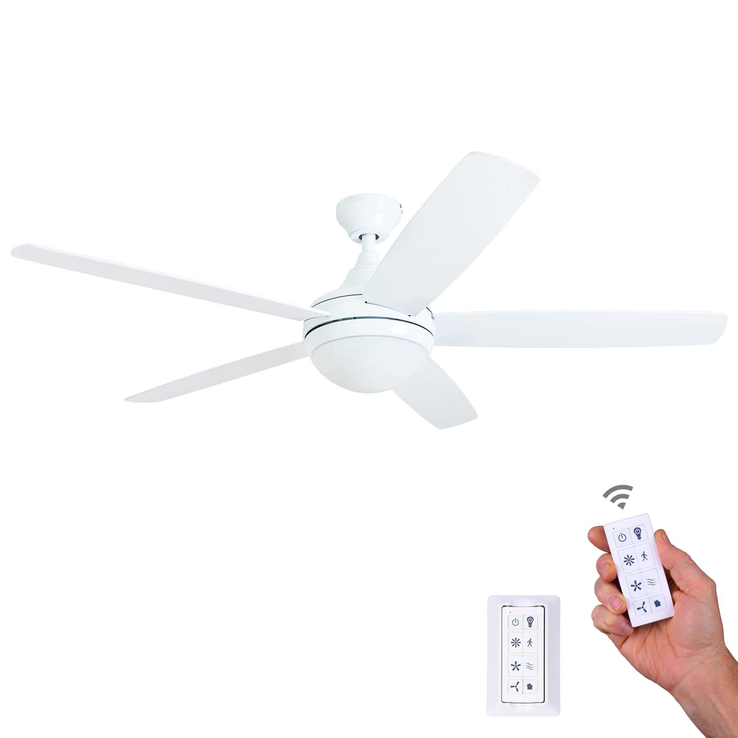 prominence home 80094-01 ashby ceiling fan with remote control and dimmable integrated led light frosted fixture, 52" contemp