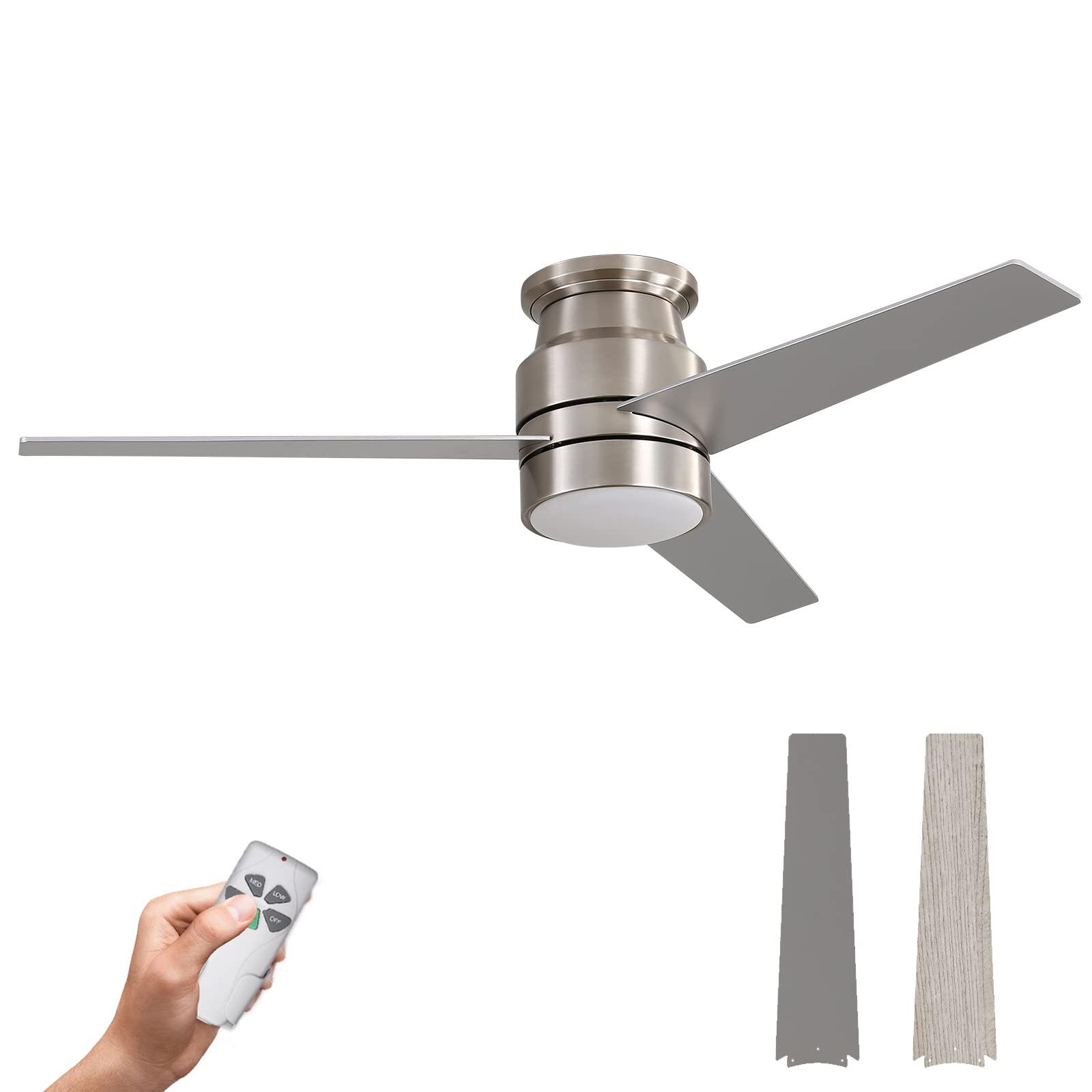 warmiplanet flush mount ceiling fan with lights remote control, 52-inch, brushed nickel(3-blades)