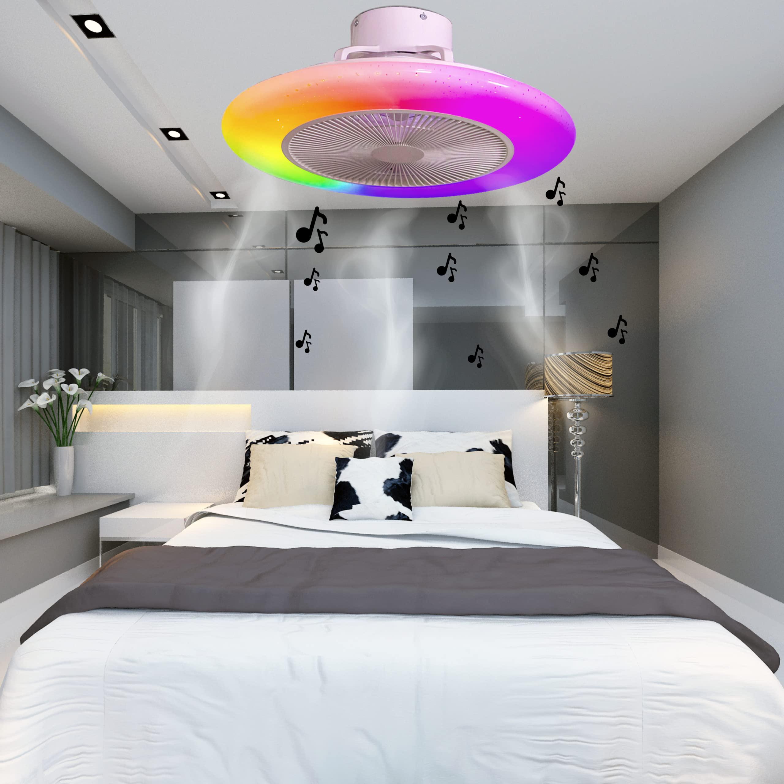 Trendy Home & Garden 22" low profile bladeless ceiling fan with light and bluetooth speaker - 3 in 1 indoor flush mount rgb dyson fan, led light w