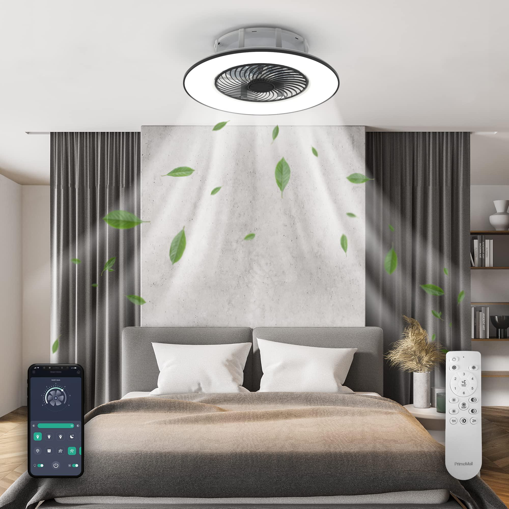 primemall bladeless ceiling fan with light and remote control low profile ceiling fan modern enclosed multi-speed indoor ceil