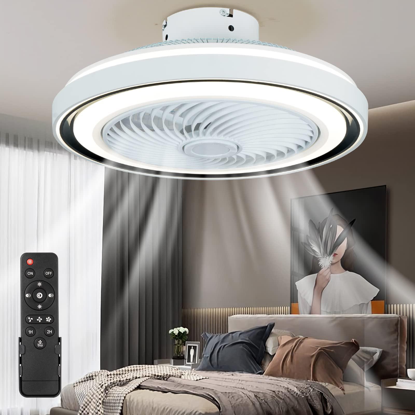 HNWZD ceiling fans with lights, 20'' modern ceiling fan with lights remote control,flush mount bladeless ceiling fan 3 lights 72w 3
