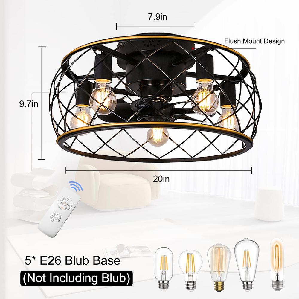 ohniyou criss-cross caged ceiling fan with light, 20 inch small ceiling fan low profile farmhouse ceiling fan with lights and