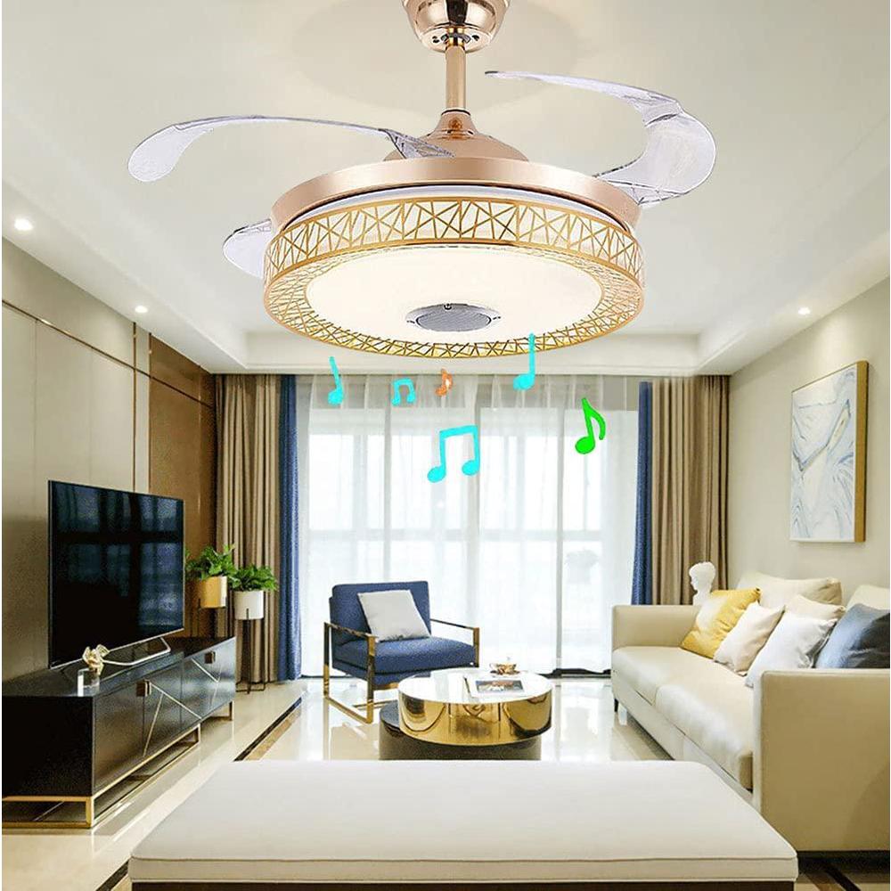 HNDDS Lighting 42" bluetooth chandelier ceiling fan smart music player fandelier ceiling fan with lights and remote,modern ceiling fan with 