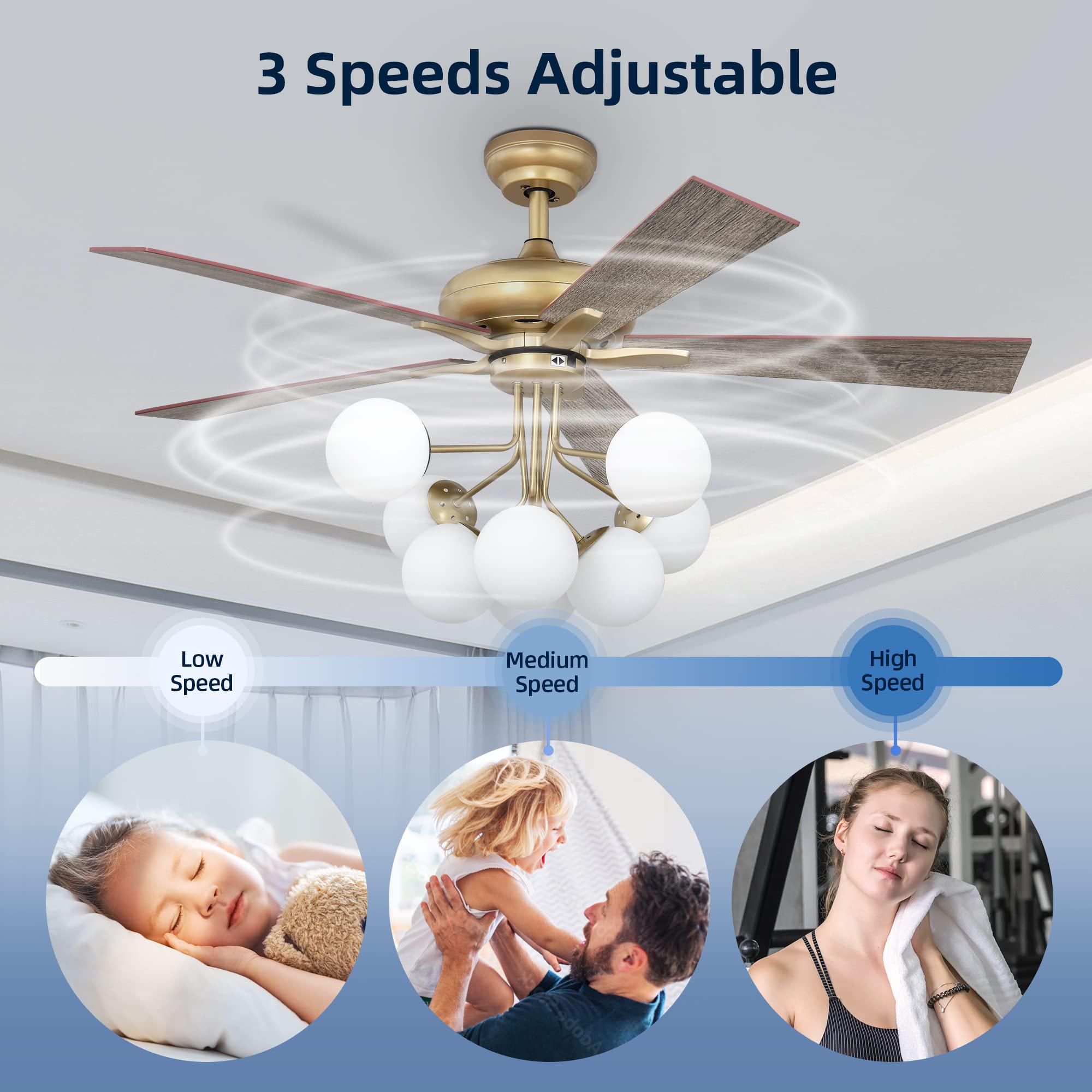 yitahome sputnik ceiling fan with light and remote, 52 inch indoor modern fan ceiling with quiet reversible motor, 3 speeds, 