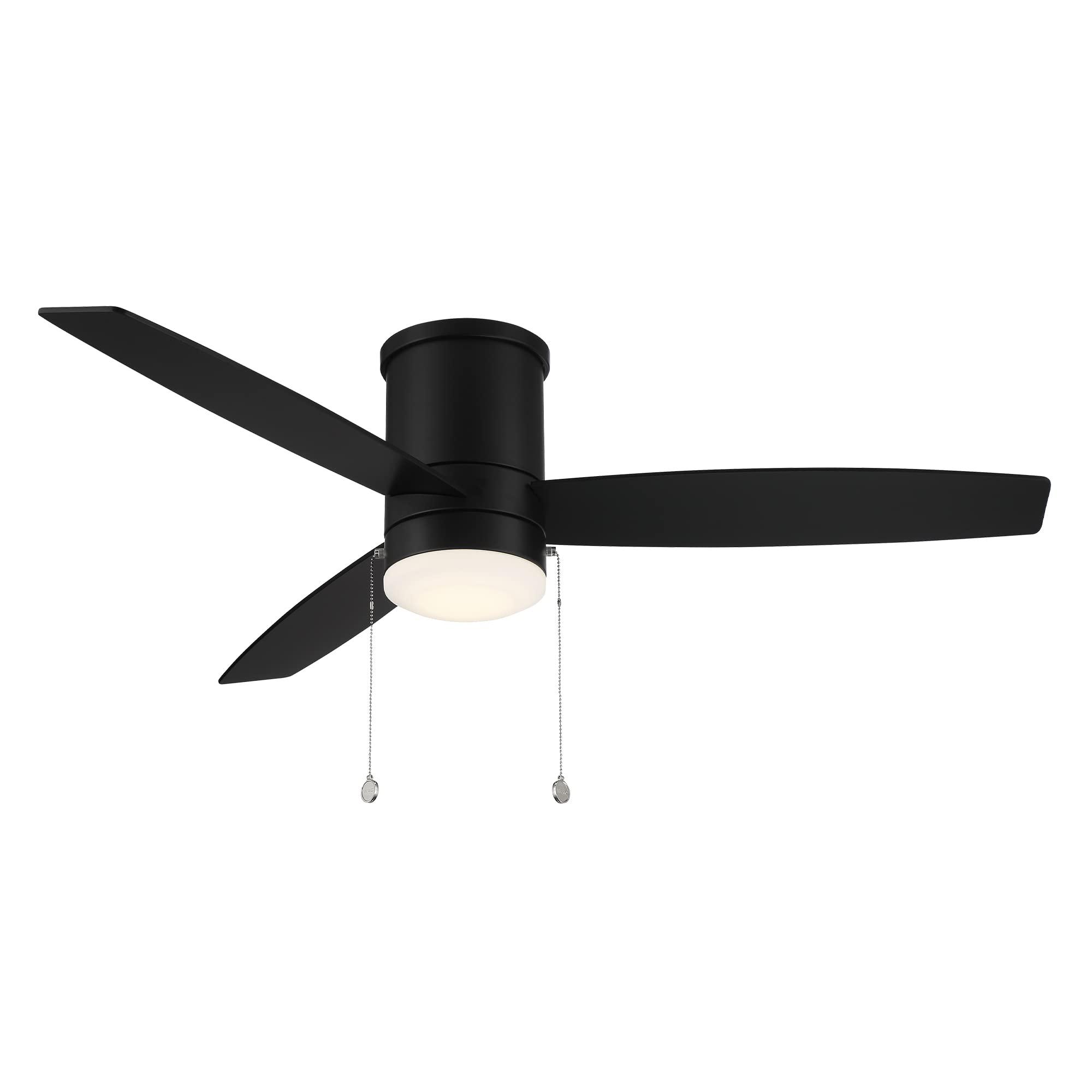 WAC Lighting wac atlantis indoor and outdoor 3-blade pull chain flush mount ceiling fan 52in matte black with 3000k led light kit