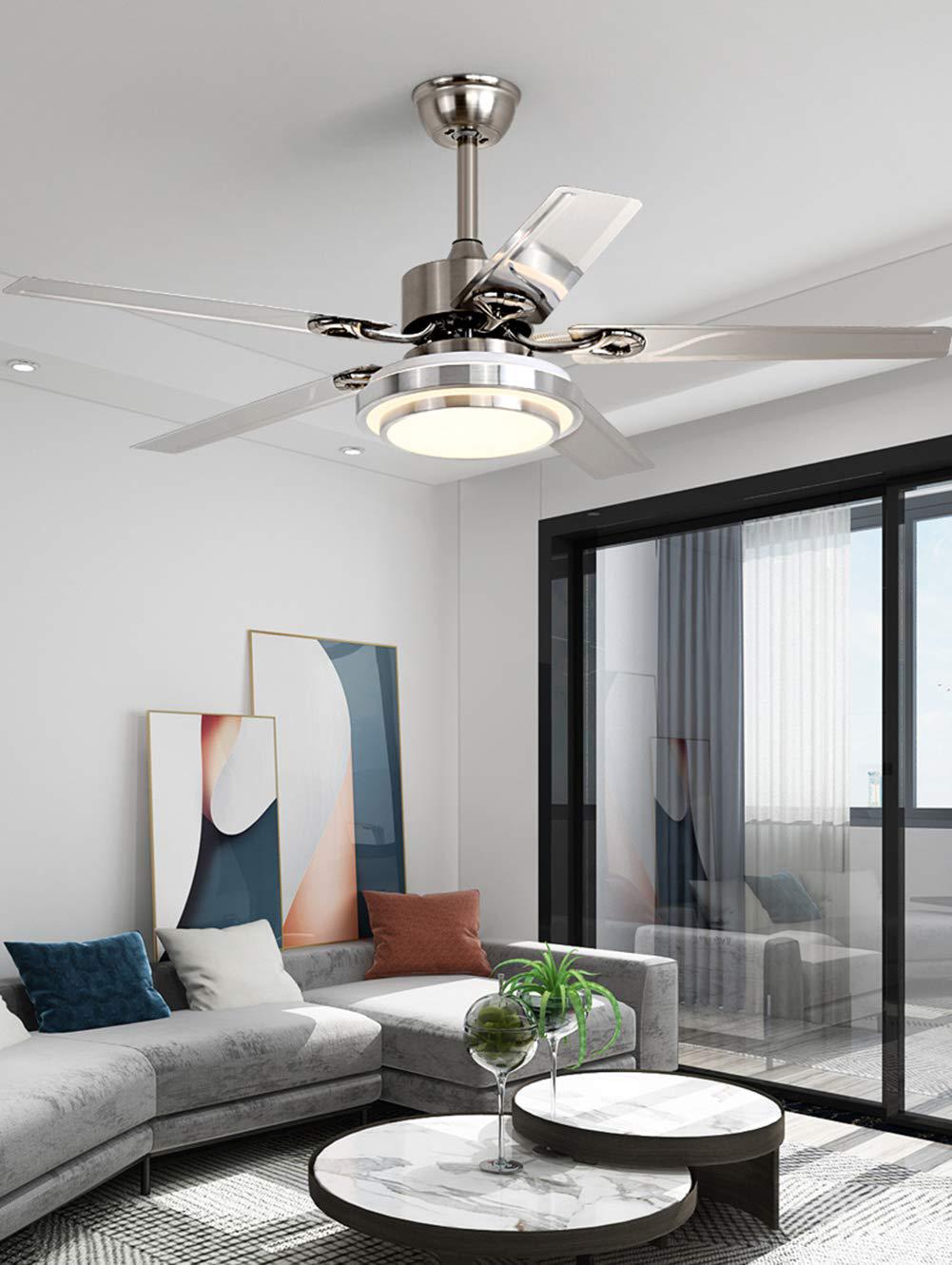 fandian 48" modern ceiling fans with lights remote control reversible fan, stainless steel blades, 3 speeds and 3 color chang