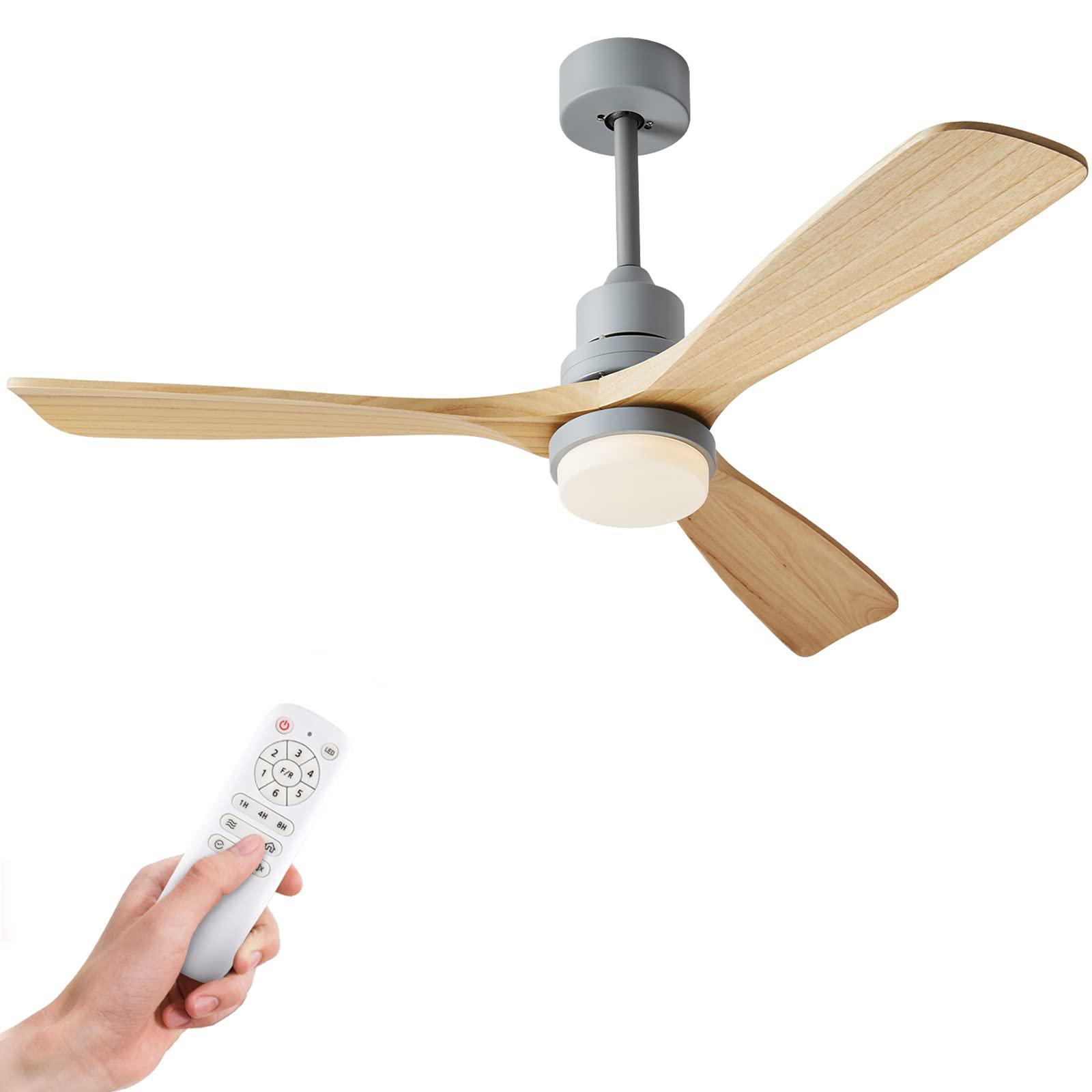 chriari ceiling fans with lights, 52" wood ceiling fan with remote control, 3 walnut blades, 6 speeds timing reversible indoo