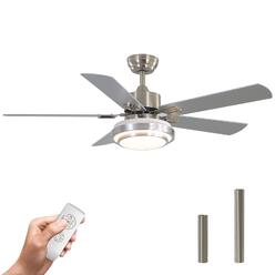 warmiplanet ceiling fan with lights remote control, 52 inch, brushed nickel (5-blades)