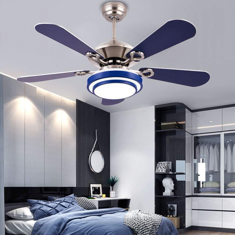 wupyi 52 inch modern blue ceiling fan light kit,contemporary indoor chandelier with fan,5 stainless steel reversible blades, 