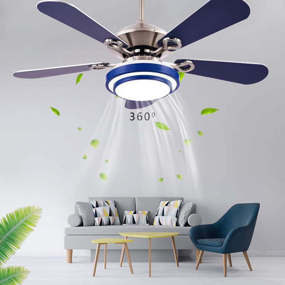 wupyi 52 inch modern blue ceiling fan light kit,contemporary indoor chandelier with fan,5 stainless steel reversible blades, 