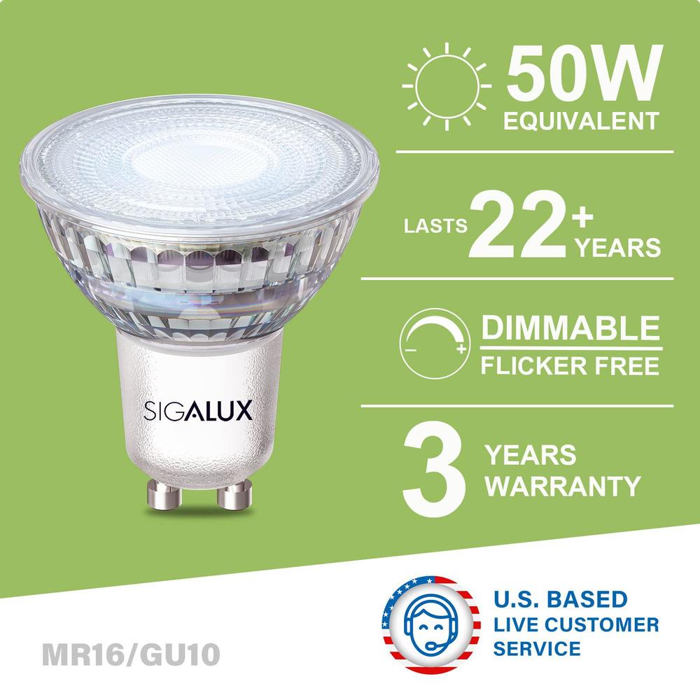 bånd kantsten Uretfærdig Sigalux sigalux gu10 led light bulbs, dimmable 5000k daylight white natural  light, 4.5w 450lm, mr16 led bulb equivalent 50w halogen r