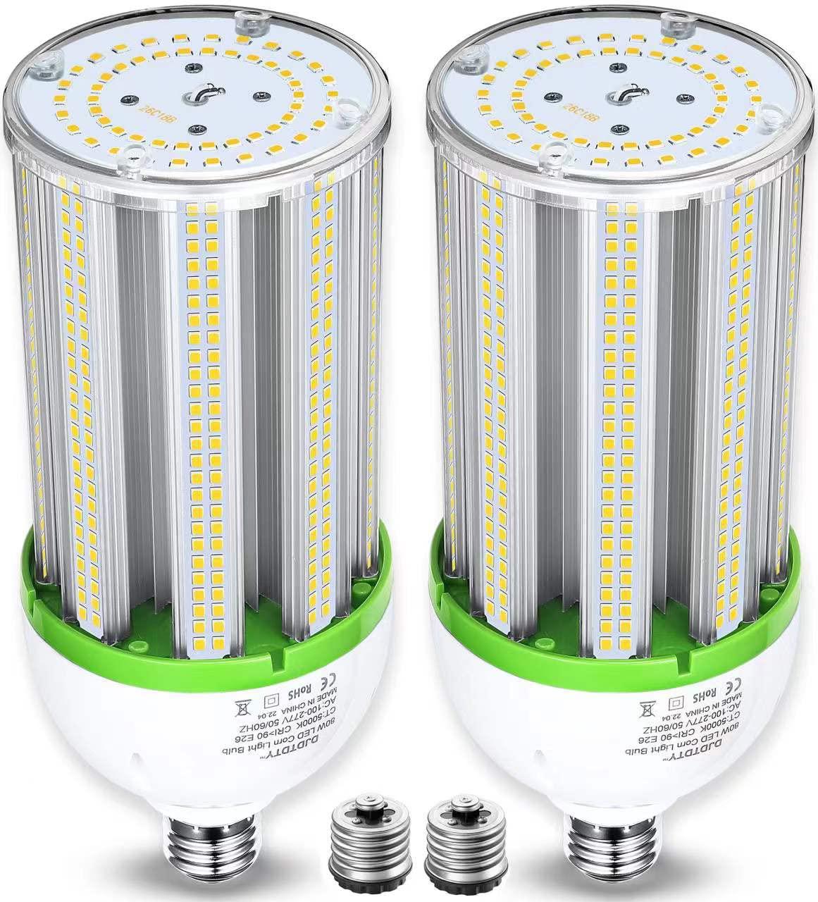 djdtdty 2 pack led bulbs, 150w/120w/100w/80w led corn bulb, e26 base with e39 adapter, 21006lm led light bulb for garage ware