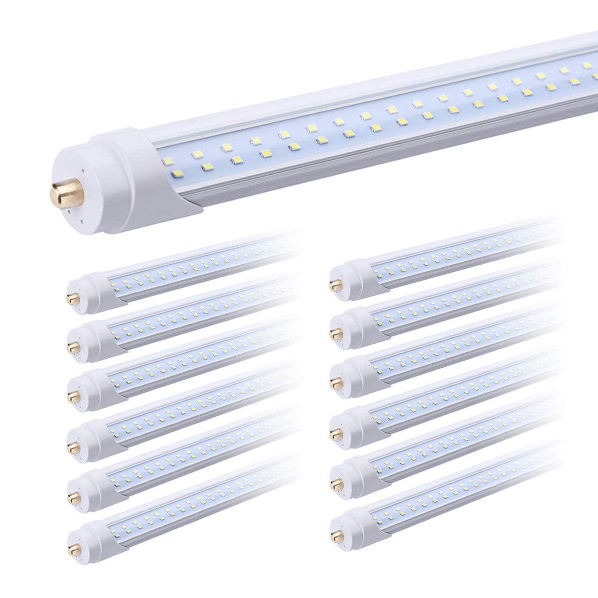 FALANFA 8ft led tube light double row 65w replacement 150w fluorescent lamp shop light bulb, single pin fa8 base dual-ended power col