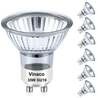 VINACO vinaco gu10 bulb, 6 pack gu10 halogen 35w warm white dimmable,  replacement for track light bulbs, range hood light bulbs, can