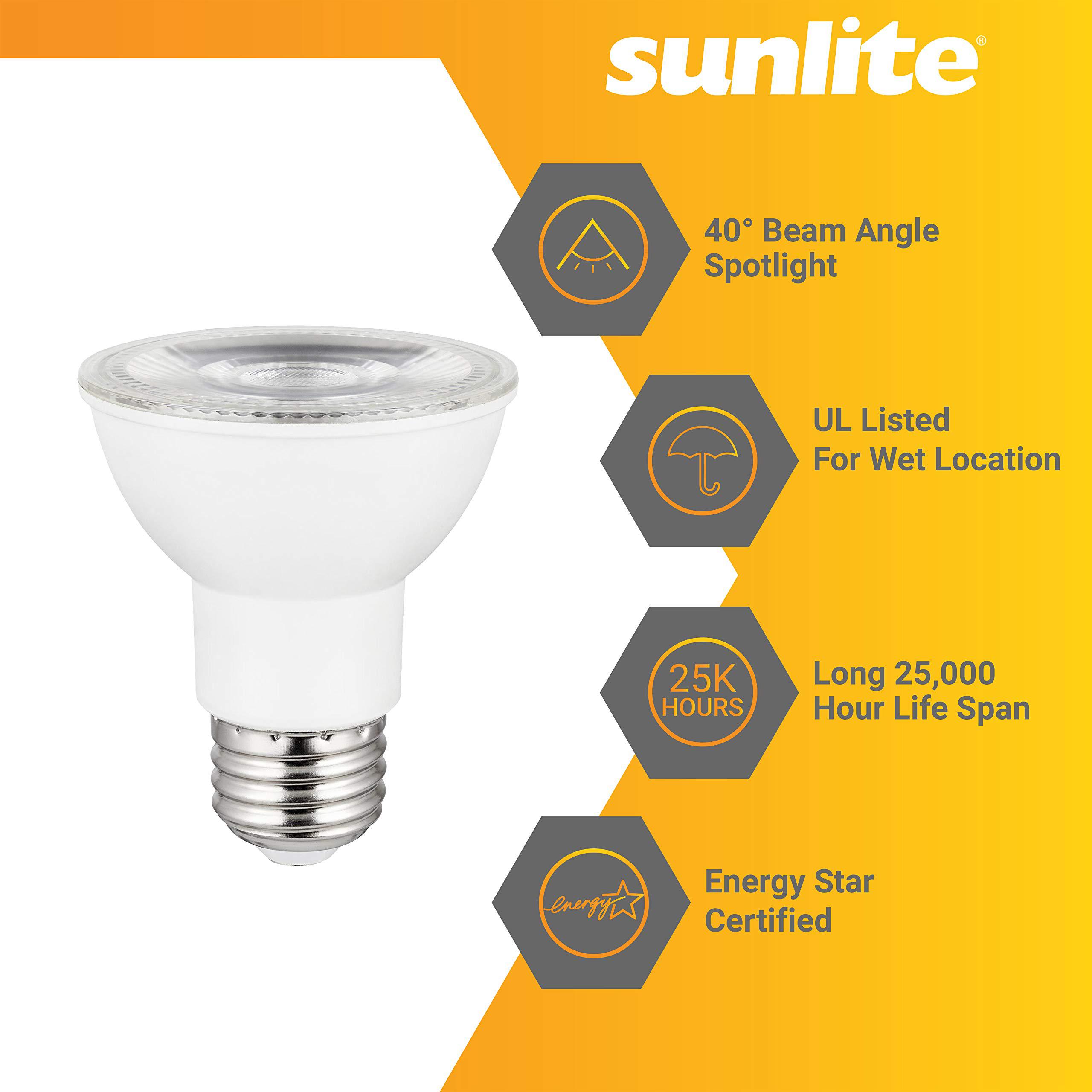 sunlite 41027-su led par20 reflector light bulb, 7 watts (50w equivalent), 520 lumens, medium e26 base, dimmable, spotlight, 