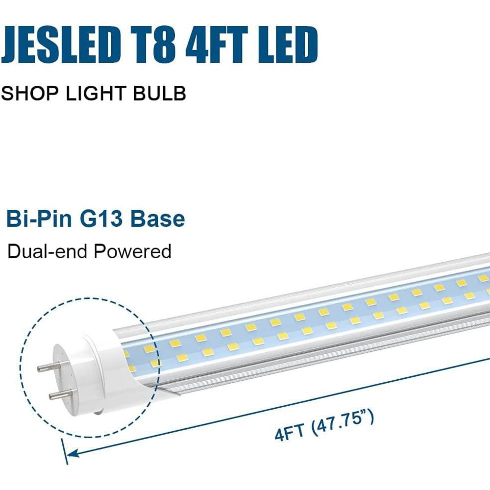 jesled t8 t12 4ft led type b light bulbs, 24w 3000lm 5000k daylight white, 4 foot flourescent tube replacement, double row 19