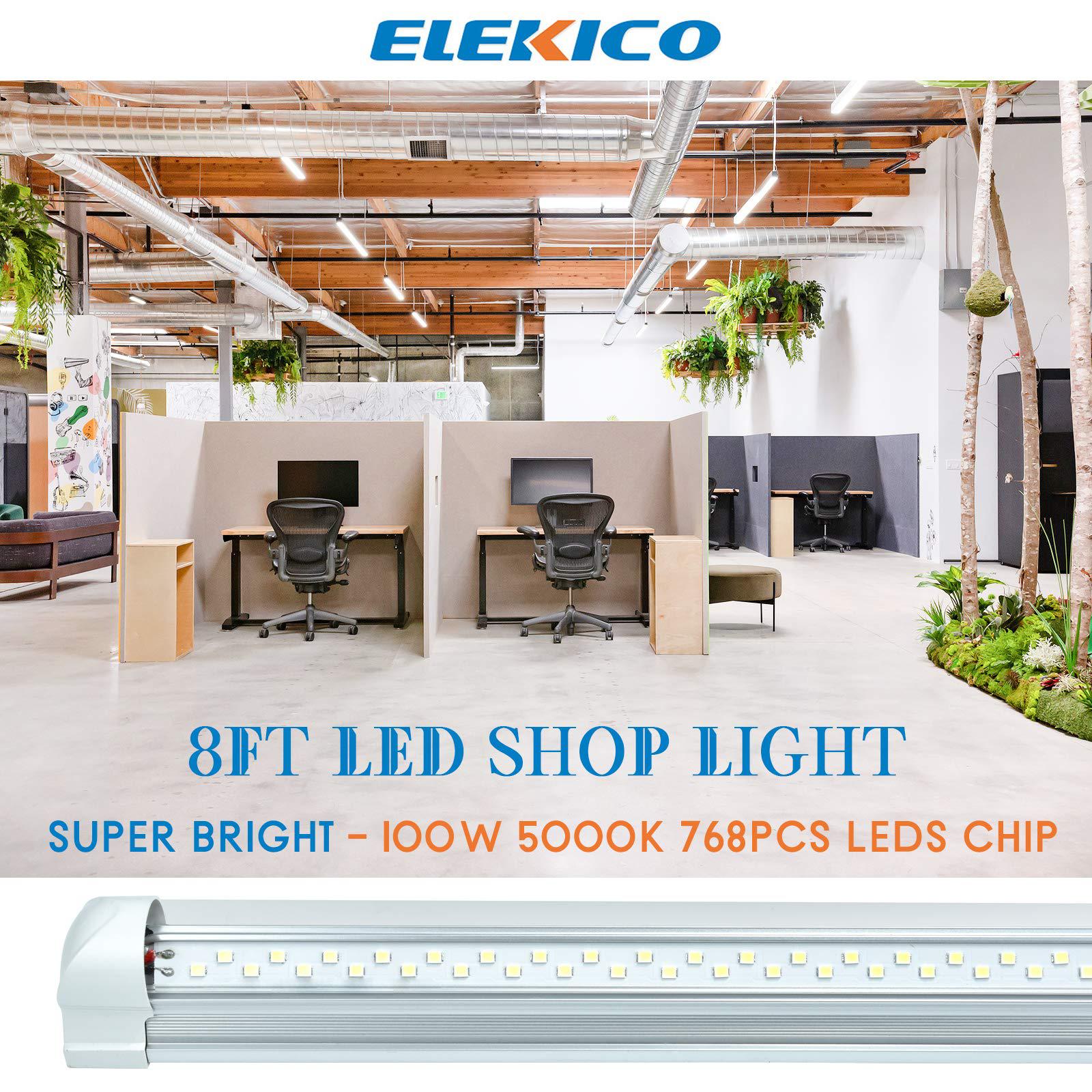 elekico 8ft led shop light, super bright 100w shop lights, 15000lm 5000k 8 foot led lights, linkable 96" led shop lights ligh