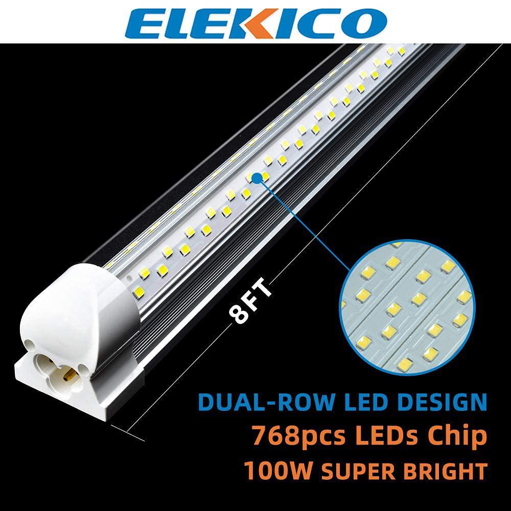 elekico 8ft led shop light, super bright 100w shop lights, 15000lm 5000k 8 foot led lights, linkable 96" led shop lights ligh