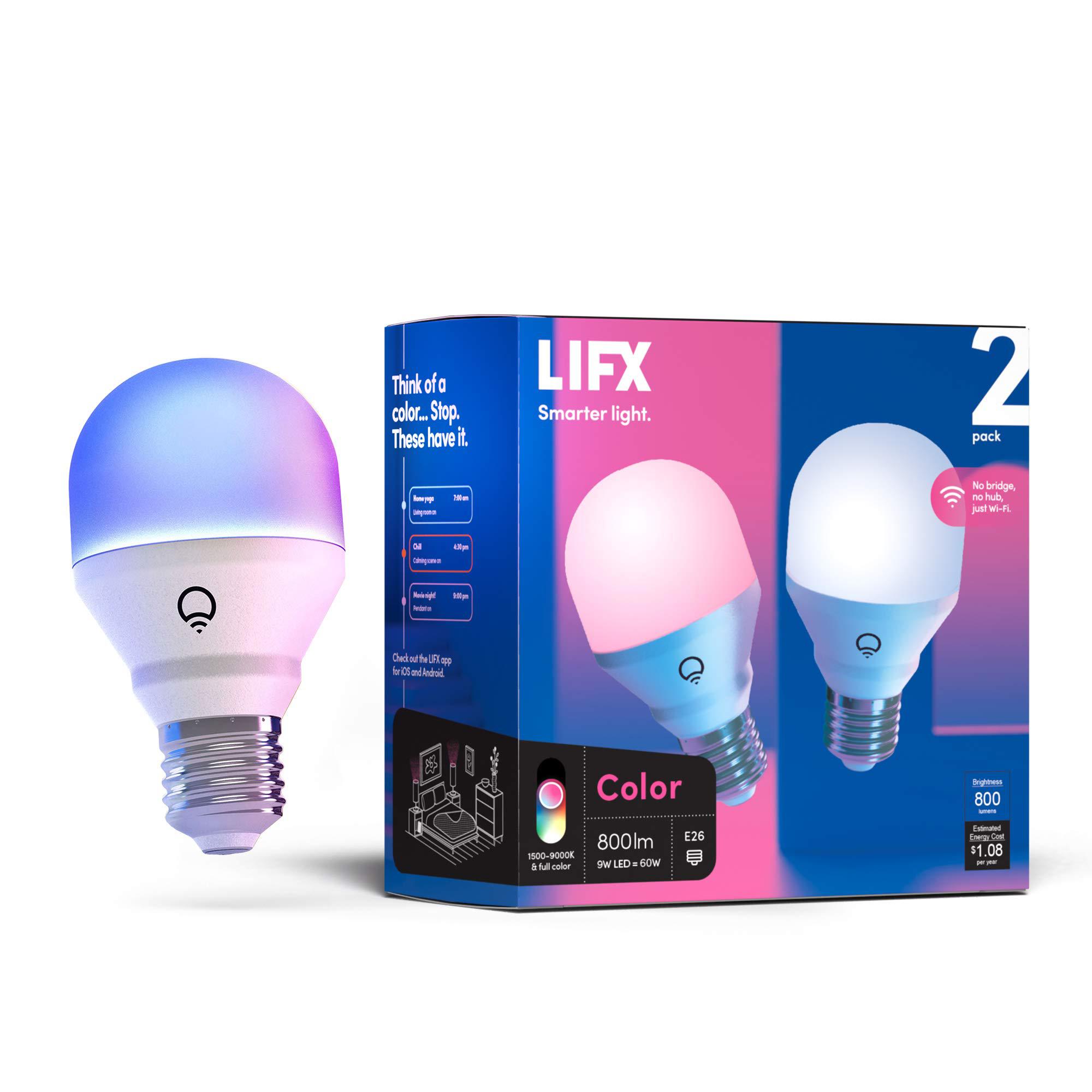 LIFX color a19 lumens, billions of colors and whites, wi-fi smart led light bulb, no bridge required, works with alexa,