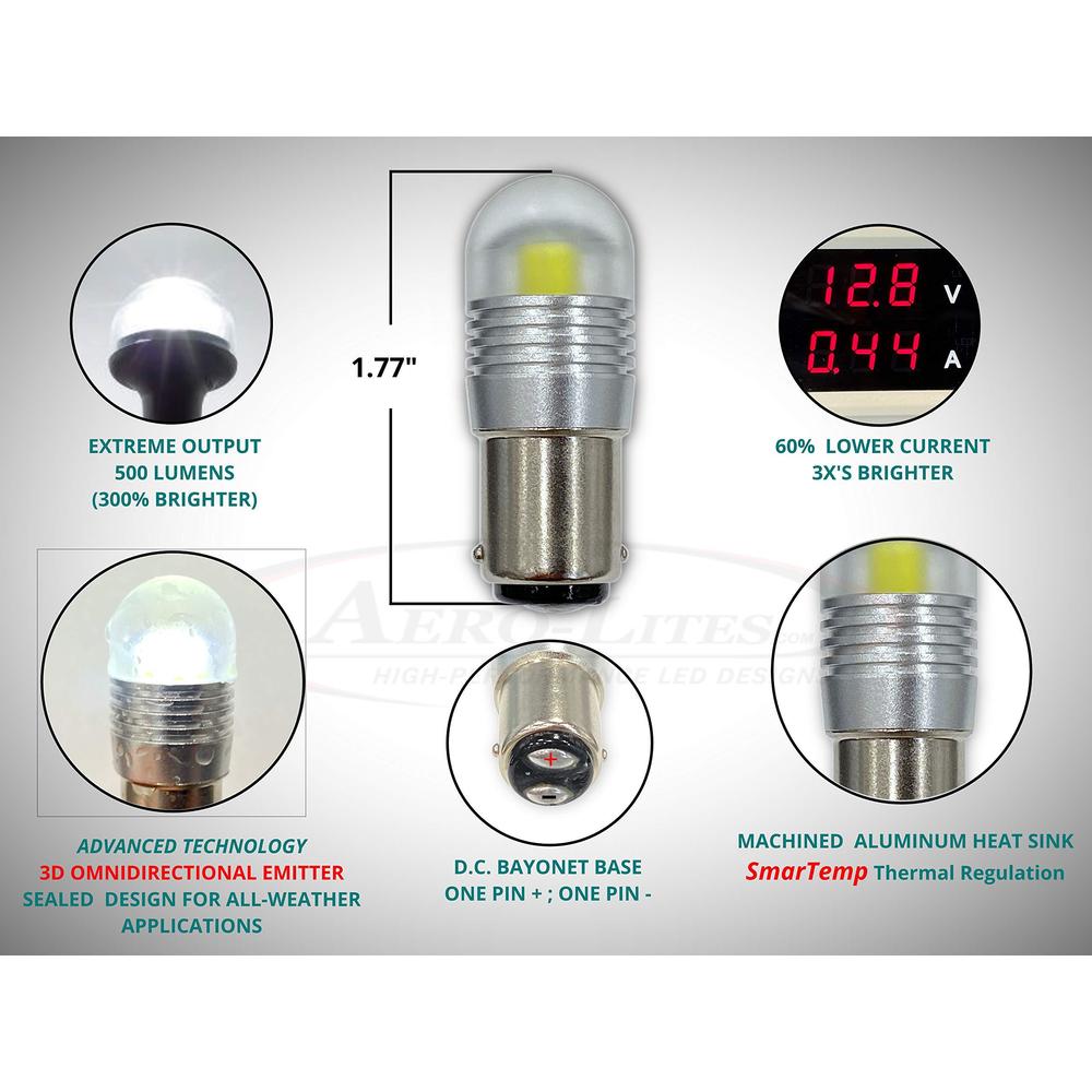 aero-lites.com #1004 led extreme performance replacement bulb | all-weather marine stern light, anchor light, rv | 500 lumens, ba15d base (d