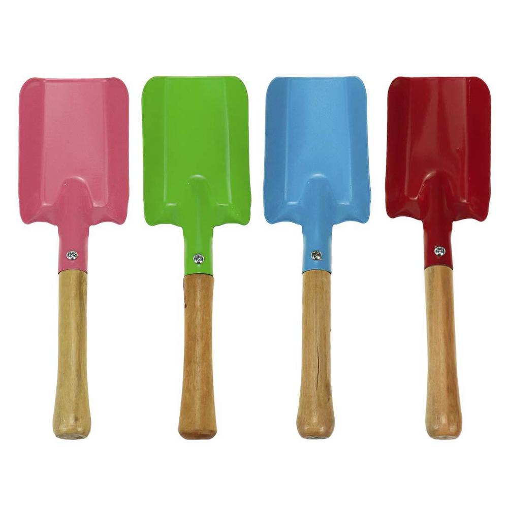 bitray 4pcs wooden mini sand shovels metal spade with sturdy wooden handle safe gardening tools trowel shovel